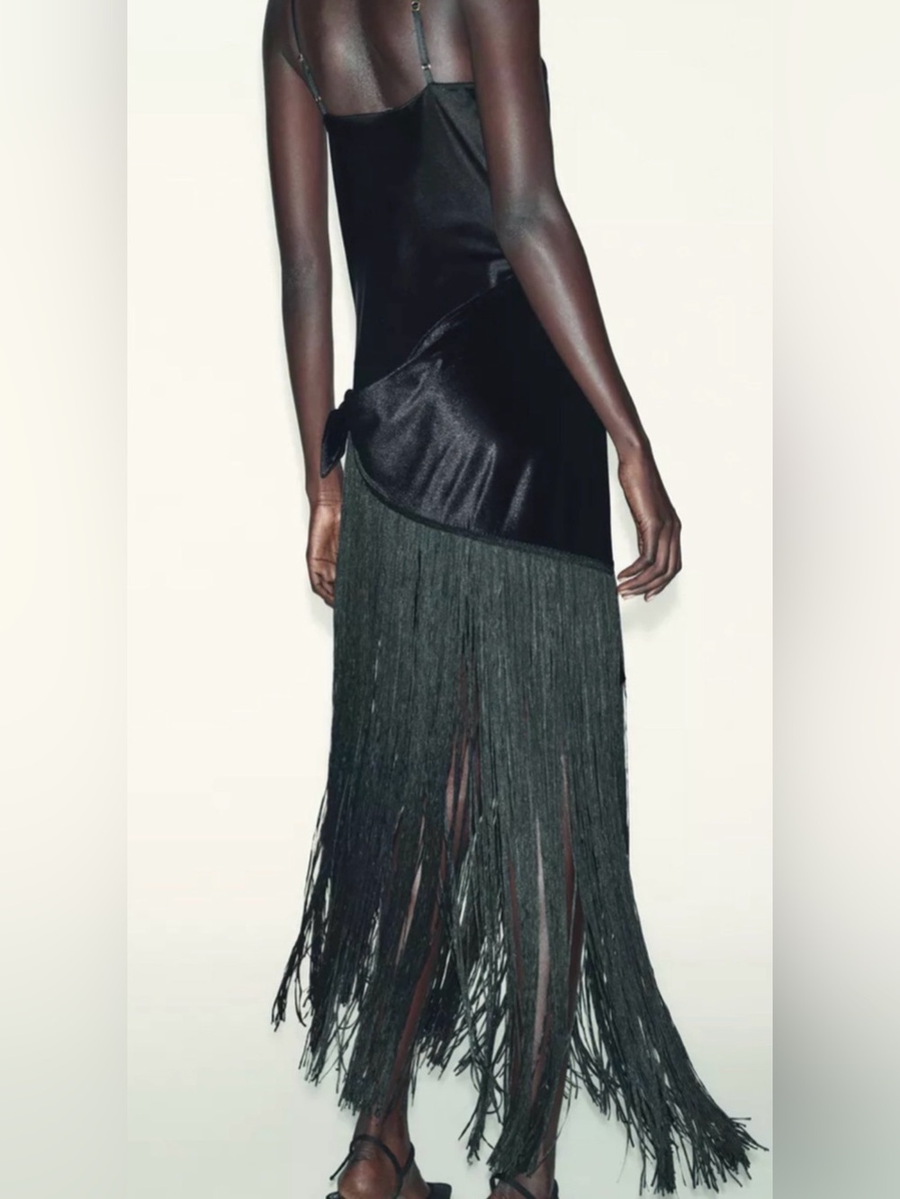 Nwt- zara- long dress with fringing -M - Picture 2 of 7
